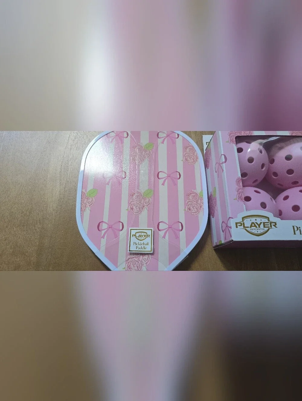 Player Sports Pink Bow Floral Pickleball Paddle & Balls Set Coquette Preppy NWT
